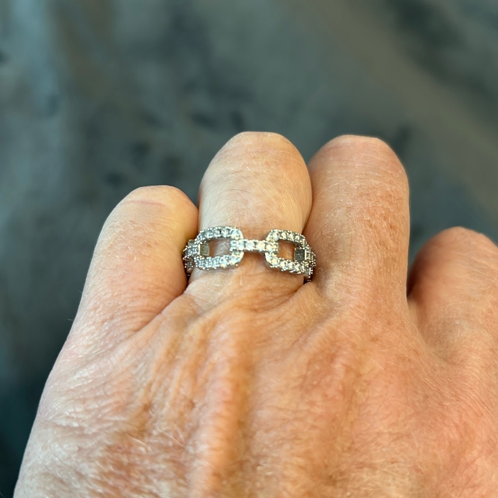 Silver pave chain link ring 8